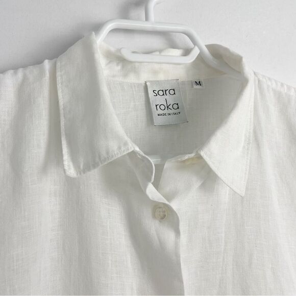 Sara Roka White Linen Button Down Blouse Sz Medium - Picture 7 of 15